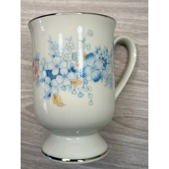 Blue Morn Floral Coffee Mugs Lot of 5 Footed Tea Cups Fanci Florals Japan - Picture 2 of 10